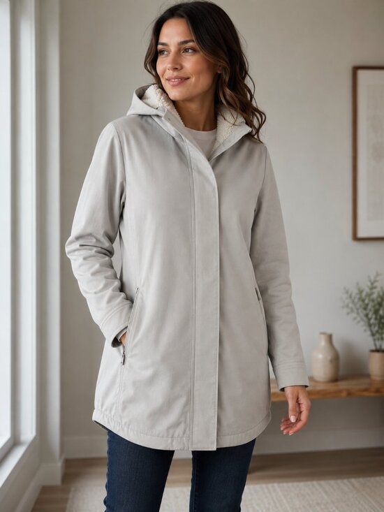 J. Jill Jackets & Blazers - J. Jill Fit Sherpa Lined Full Zip Hooded Coat Beige Zip Pockets XL Cozy Warm EUC